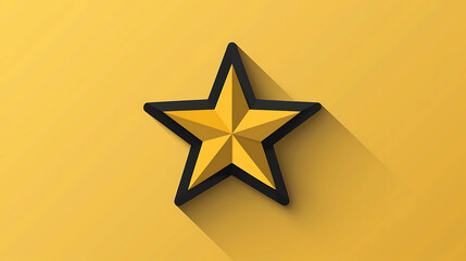 Wall Mural - A gold star with a long shadow on a yellow background.