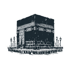 Wall Mural - The arabic bedouin male and kaaba in mecca. National day illustration. Vector.
