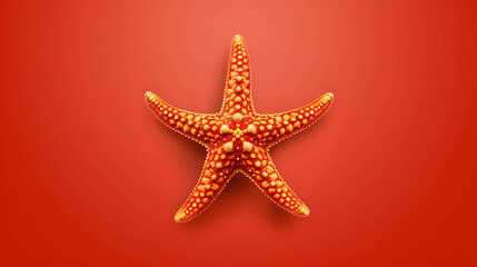 Sticker - A vibrant starfish with red and yellow tones sits on a red background.