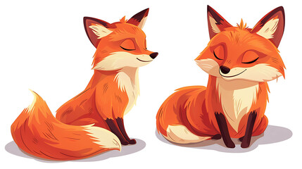 Sticker - Two cartoon foxes with closed eyes and smiles, sitting in different poses.