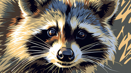 Wall Mural - A close-up illustration of a raccoon's face.