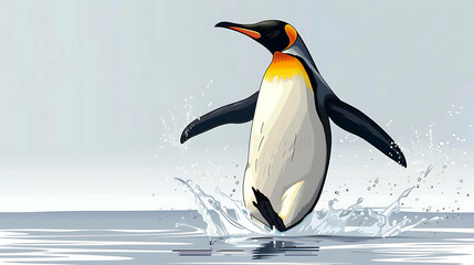 Wall Mural - A cartoon penguin jumps into the water.