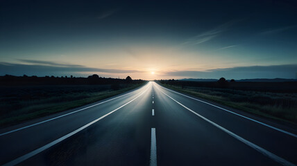 A high speed road with sunset view