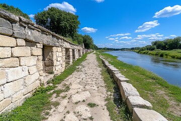 The ancient granaries of Kazimierz Dolny, with their weathered stone facades and historical significance along the riverbank