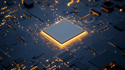 Poster - macro close-up of components and microchips on a pc circuit board of a hard disk drive, highlighting