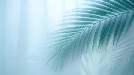 Green palm with reeded glass. Plant leaves. White Reeded Glass. Blurred luxury banner for summer presentation. Pure abstract design on empty background for clean modern look. Ribbed Background.