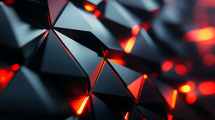 Poster - Abstract black and red triangles with glowing edges create a futuristic pattern.