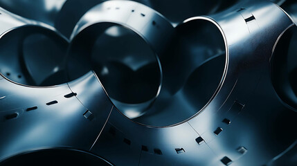 Wall Mural - A close-up of a dark blue metal coil, creating an abstract and futuristic look.