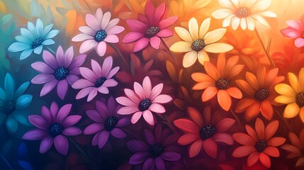 Wall Mural - A vibrant arrangement of colorful flowers in a dreamy, abstract background.