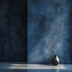 Wall Mural - Elegant Blue Wall with Minimalist Vase in Soft Light