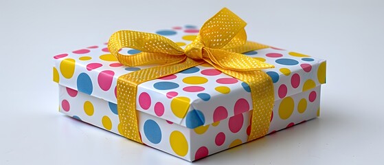 Wall Mural - polka dot gift box with yellow ribbon.