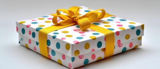 Wall Mural - polka dot gift box with yellow ribbon.