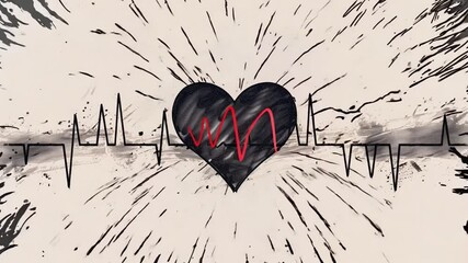 Poster - A dynamic artwork showcases a heart symbol intertwined with a heartbeat graph, reflecting emotions and vitality. The background adds texture, enhancing the visual impact.