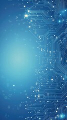 Poster - Abstract blue background with a digital circuit pattern, featuring glowing lights and a modern tech aesthetic for design or technology use.