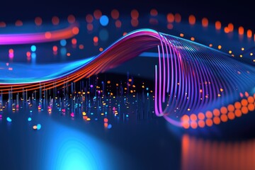 Poster - Vibrant digital wave with glowing particles creates a futuristic and colorful abstract background for creativity and technology themes.