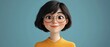 © Nattapat - 3D cartoon of a smiling young woman with short black hair and glasses, Asian character, light background, human feelings concept