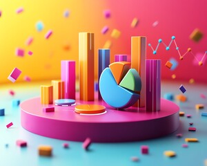 Poster - 3D infographic with statistical data, pie charts, bar graphs, modern style, colorful design, clean and professional layout