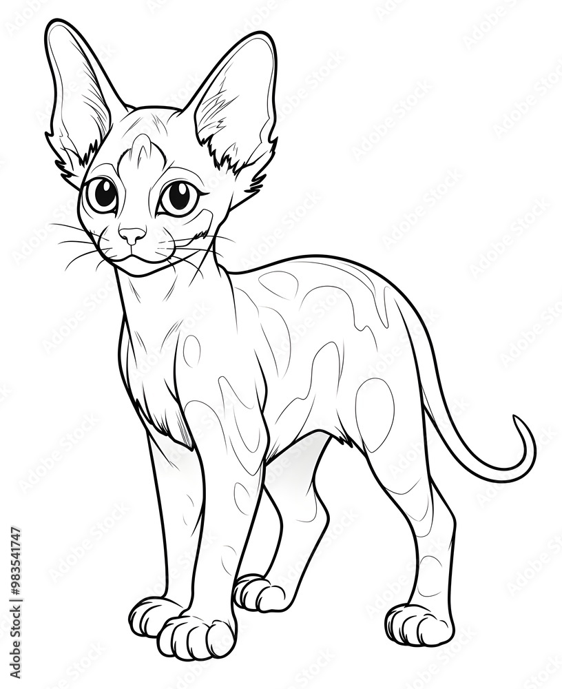 Adorable Cornish Rex Cat Coloring Page for Kids Stock Illustration ...