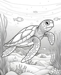 Adorable Sea Turtle Coloring Page for Kids Adventure