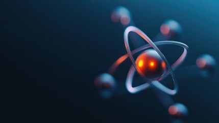 3D model of a silicon atom with detailed electron orbitals and a glowing nucleus with a black background