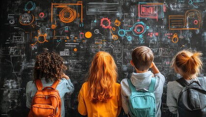 Poster - Stylish learningthemed image showcasing individuals using digital and traditional educational tools, engaging and contemporary design