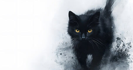 illustration of a cute black cat on a white background