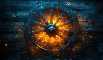 Canvas Print - Glowing Wooden Wheel