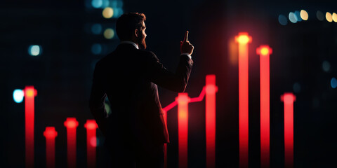Aufkleber - A man in a suit is pointing at a graph with red lines. The graph shows a downward trend, which could indicate a negative outcome