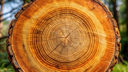 Close up of a tree trunk cross section with visible growth rings texture