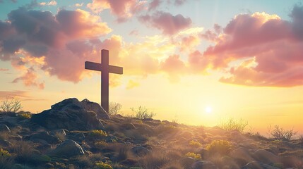 Wall Mural - Good_Friday_concept_cross_with_sunset_in_the_sky