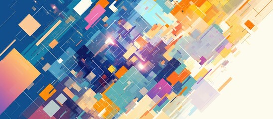 Poster - Vector illustration depicting an abstract composition of colorful square mosaic blocks