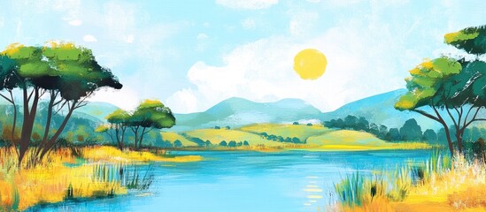 Scenic view of a tranquil lake on a bright sunny day