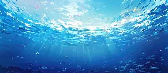 Poster - Serene underwater scene showcasing the shimmering surface of the sea ideal for design purposes with ample space for text