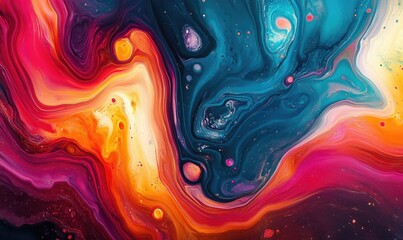 Captivating abstract painting featuring vibrant colors and marbled fluid effects perfect for wallpapers and artistic backgrounds