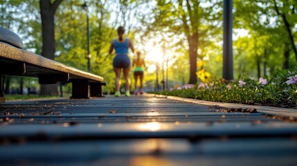 Wall Mural - Peaceful Sunset Stroll Along Wooded Boardwalk