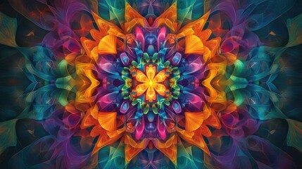 Wall Mural - Vibrant multicolored kaleidoscope fractal design Abstract backdrop