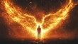© fourtakig - Motivation depicted as a phoenix rising from ashes of past failures, person embracing transformation