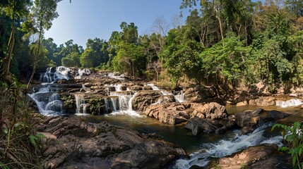 Wall Mural - _Panoramic_beautiful_deep_forest_waterfall_in_Thai_