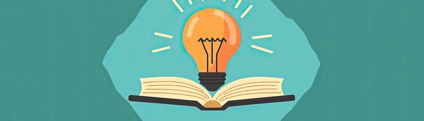 Creative illustration of a light bulb emerging from an open book, symbolizing knowledge and ideas.