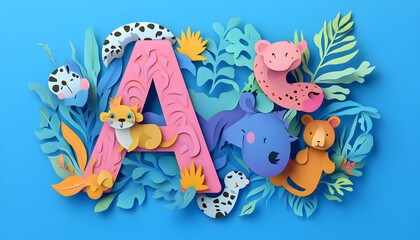 Paper cut style illustration, colorful 3D whimsical, text 