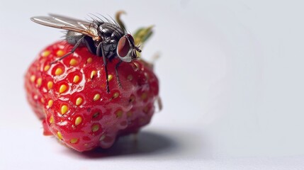 Wall Mural - Fly on a Strawberry