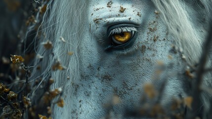 Wall Mural - Close-up of a White Horse's Golden Eye in Nature