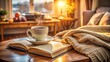 © VisualVault - Cozy coffee break with a good book on the table in warm home environment