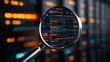 © Rossarin - Close-up of a magnifying glass enhancing digital data on a server background.