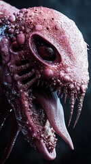 Canvas Print - Close-up of a Glowing Alien Creature with Sharp Teeth