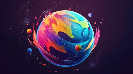 Poster - Three dimensional abstract cartoon illustration of a planet symbolizing globalization and internationalization