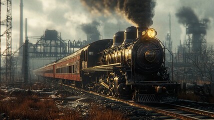 Wall Mural - Steam Train Chugging Through a Post-Apocalyptic Landscape