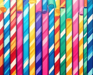 Wall Mural - Colorful background featuring an assortment of vibrant drinking straws in a line art style