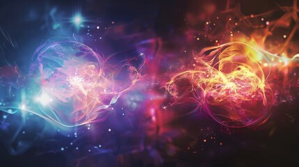 Poster - A striking visualization of quantum entanglement with vibrant photons linked by glowing energy beams