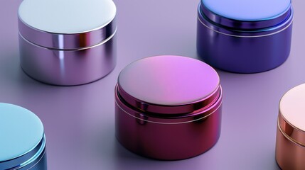 Sticker - Metallic Jars on Purple Background